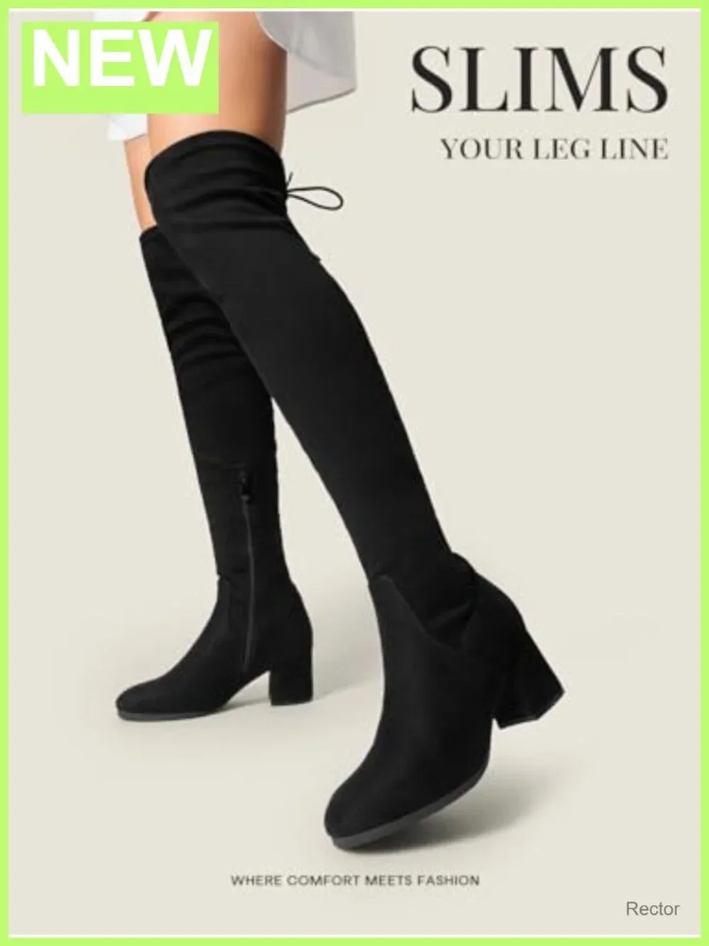 Over The Knee Thigh High Boots Faux Suede Block Heel Round Toe